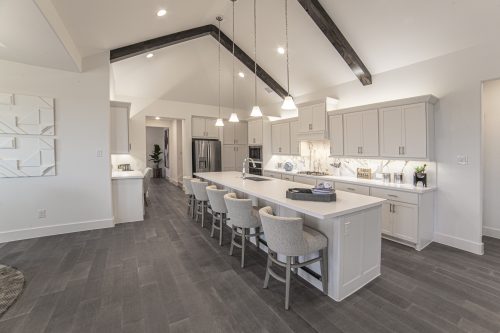 kitchen interior with exposed beams