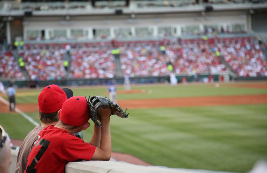 boys watching pro baseball game