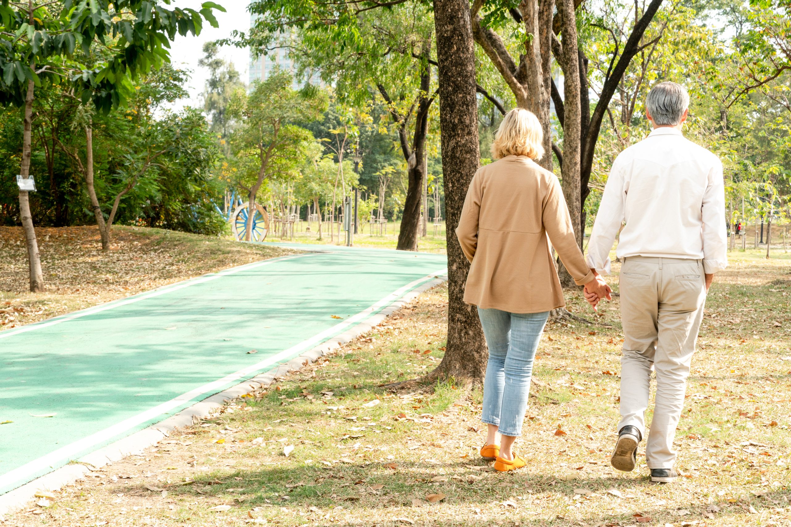 man and woman holding hand and walking at park bqmyhdh 2