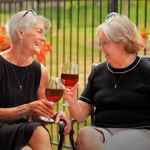 2 women toasting wine glasses