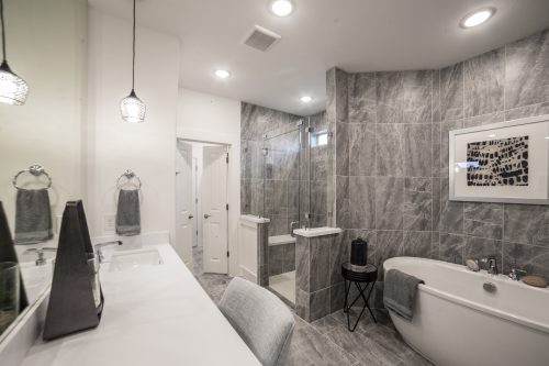 master bathroom with freestanding tub