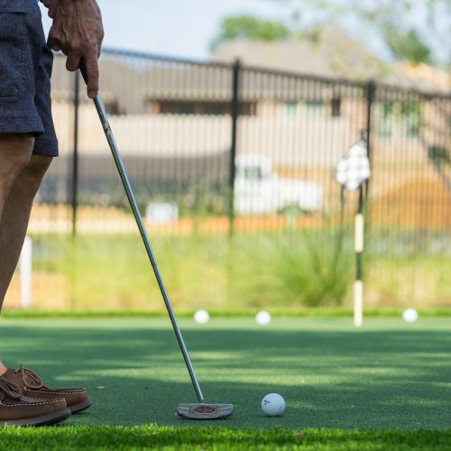 man putting a golf ball