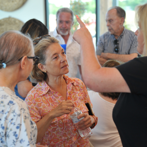 people talking at the HUB