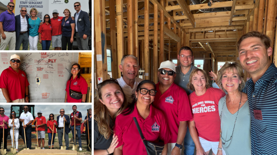 Collage of images showing the Ladera Living and Building Homes for Heroes teams inside a home that is under construction.