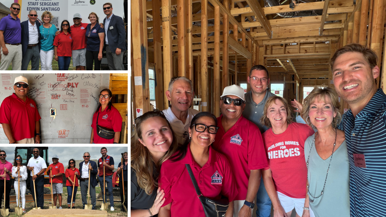 Collage of images showing the Ladera Living and Building Homes for Heroes teams inside a home that is under construction.
